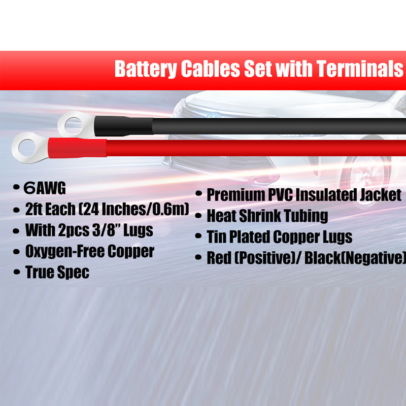 6 AWG Battery Cables 24in 3/8"